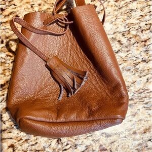 Made in the USA mini leather crossbody with drawstring tassel top grain soft